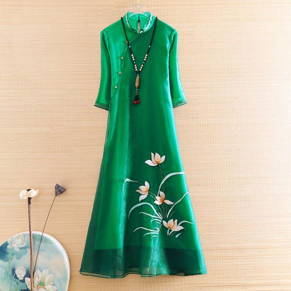 

hi-end spring summer 2020 women cheongsam loose dress embroidery elegant lady chinese style a-line party qiapo dress s-xxl, Red