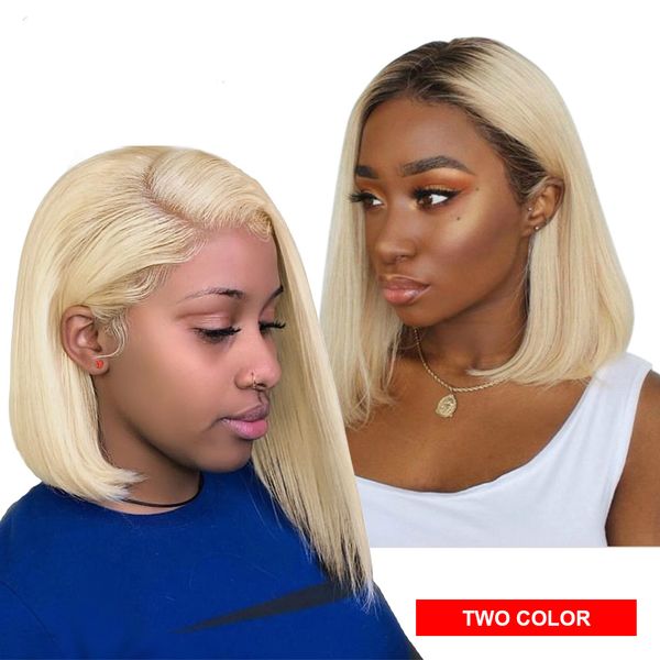 13x6 Blonde Lace Front Wig Brazilian 1b 613 Short Bob Lace Front