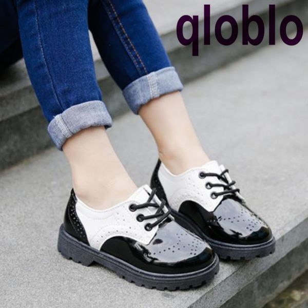 

qloblo 2018 children shoes spring autumn boys shoes black and white toddler girl patent leather oxford baby, Black;grey