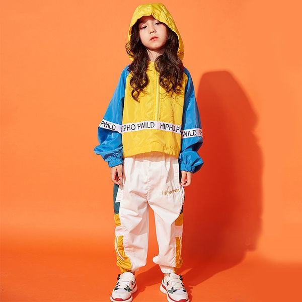 

girs hip hop dance costume jazz dance costume kids long sleeve+pants street clothing children hip hop wear dqs1014, Black;red