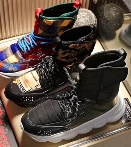 

2019 mens high black chain reaction casual shoes boots medusa chain-linked sneakers trainer luxury sneaker big size a11