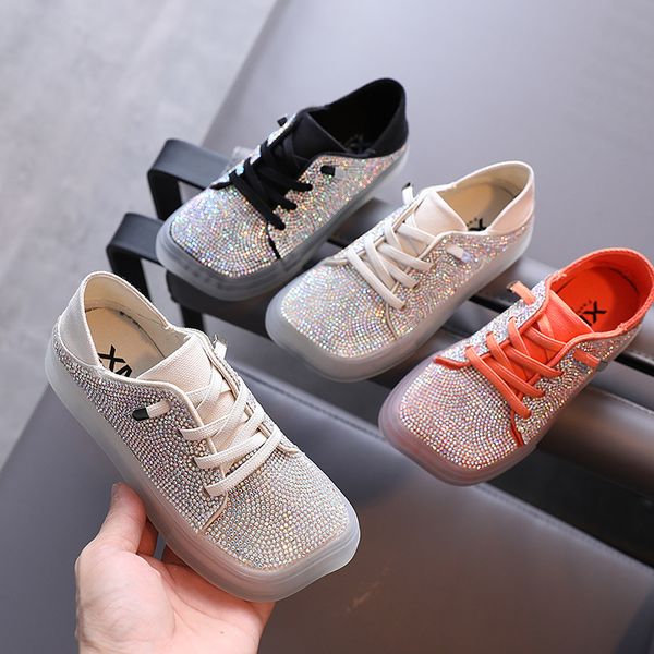 

athletic & outdoor autumn girl casual shoes rhinestone princess sneakers student leather children kid girls, Black