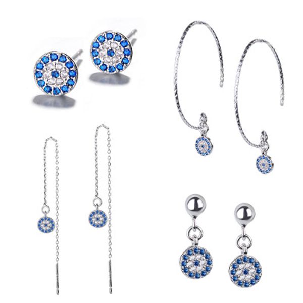 

turkish blue evil eye earrings for women stud earrings brincos rhinestone women accessories, Golden;silver