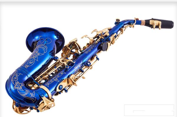 Henlucky Beste Qualität Sopransaxophon gebogenes B-Saxophon Musikinstrumente Lack Gold Messing Mundstück Geschenk