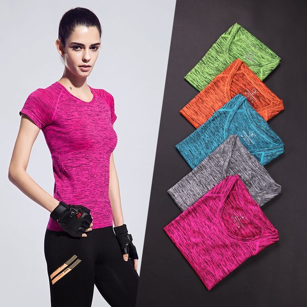 

women yoga shirts sports shirt quick drying yoga short-sleeved fitness running t-shirt tees jogging sportswear sport shirt, White;red