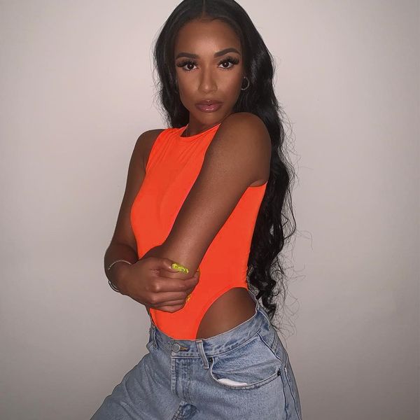 

missufe neon sleeveless rompers skinny bodysuits women o neck female jumpsuits slim overalls clubwear bodysuit, Black;white