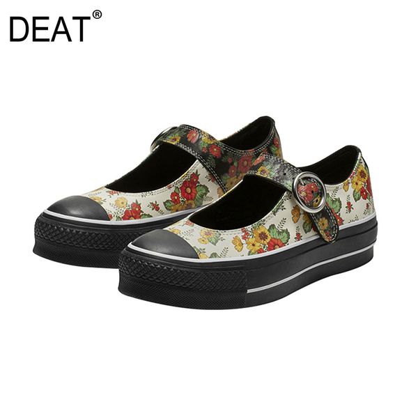 

deat] 2020 round toe buckle strap flower print casual sport single flat shoes women new spring autumn fashion tide 10f869, Black