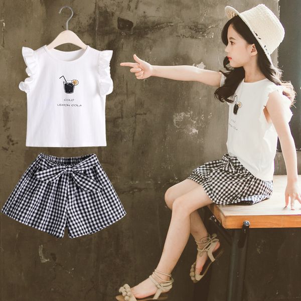 

summer kids baby girl clothes sets t shirt + pants 2pcs children outfit for cute girls clothing suit 4 5 6 7 8 9 10 11 12 years t200707, White