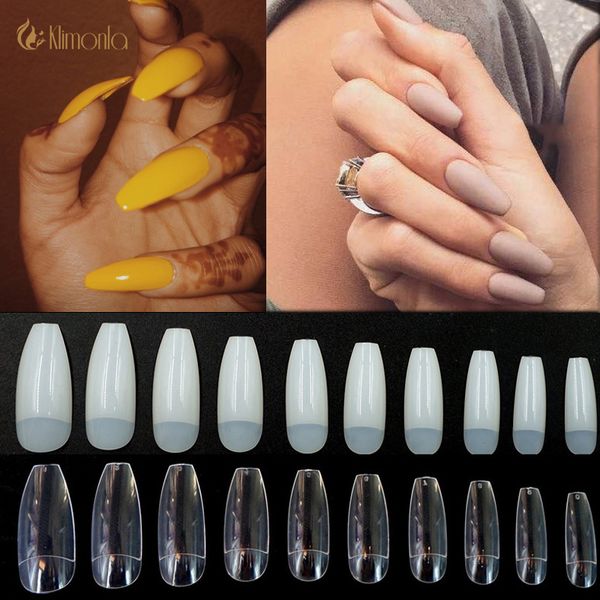 

500pcs transparent /natural acrylic uv gel fake nail tips nail extension kit long faux ongle tips coffin ballerina designs, Red;gold