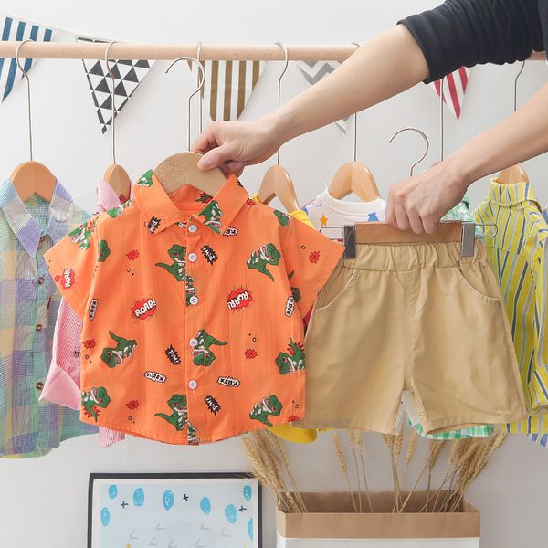 

2020 2pcs baby boys casual suit for toddler kids baby boys animal dinosaur shirt shorts children's boy summer clothes set, White