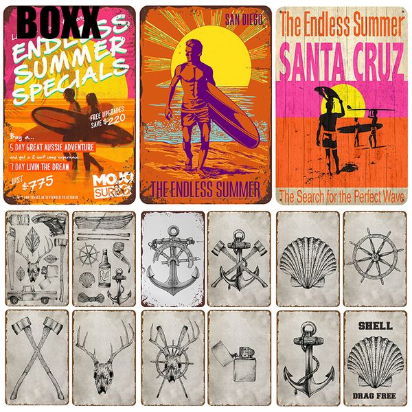 

2020 пляж surf налет metal vintage tin вход pin up потертый chic декор металлические знаки vintage bar украшение металла плакат pub плиты