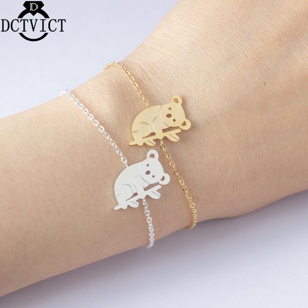 

10pcs cute koala bracelet gold chains stainless steel woemn men bracelet bangle ethnic jewelry silver animal pulseras mujer, Golden;silver