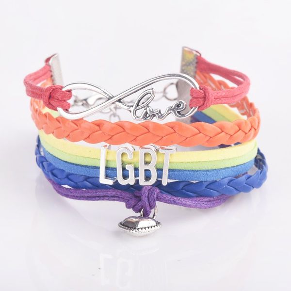

drop shipping wrap gay pride lgbt rainbow bracelet infinity love friendship gifts wedding charms personal jewelry, Black