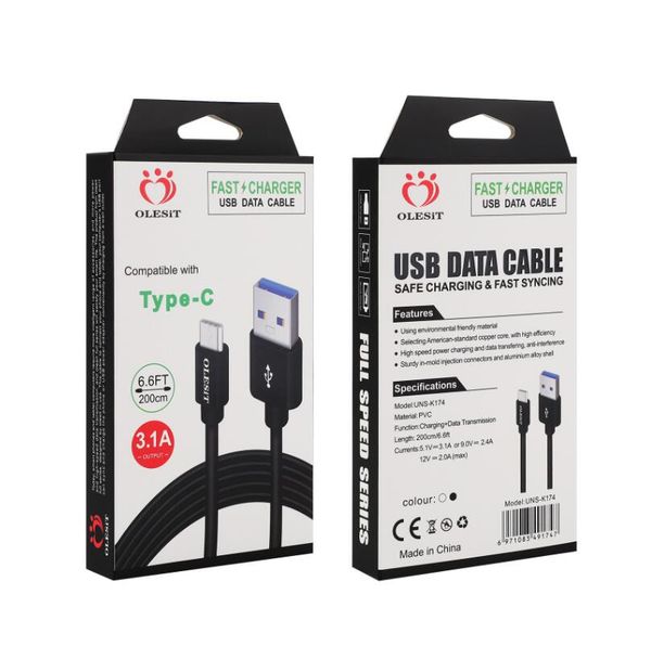

olesit cables 2m 3m 3.1a fast charger micro usb data type-c cable for samsung huawei with retail