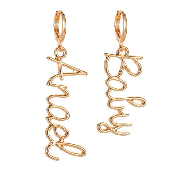 

creative asymmetry letter hoop earrings new letter drop dangle gold colour long earrings lady fashion jewelry accessories, Golden;silver