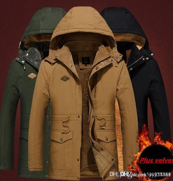 

новая мода зимних мужской с капюшоном длинного хлопка куртка повседневные зимние одежды xl теплого сгущает plus флис, Black;brown