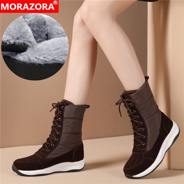 

morazora 2020 women ankle boots suede leather +down waterproof snow boots women fashion casual shoes woman winter, Black