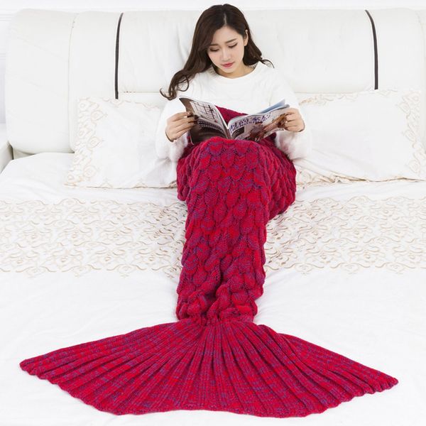 

soft knitted mermaid tail blanket crochet handmade sleeping bag for kids birthday christmas gift