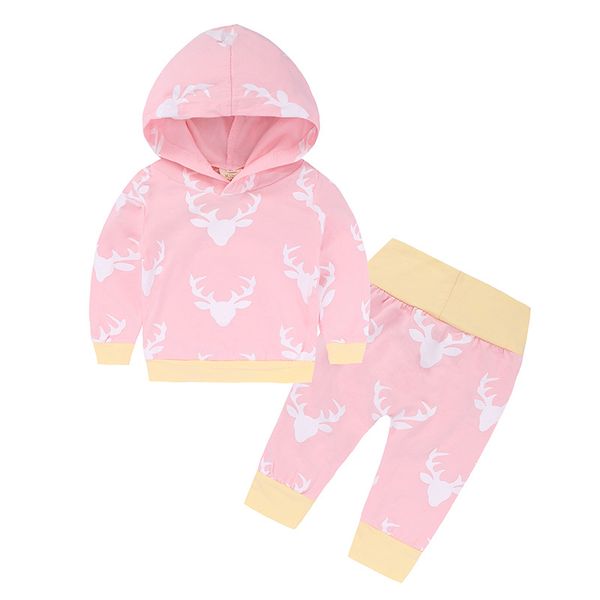 

27 styles newborn spring autumn ins baby clothes floral leopard striped printing hoodie+long pants 2pcs children striped outfits sets, White