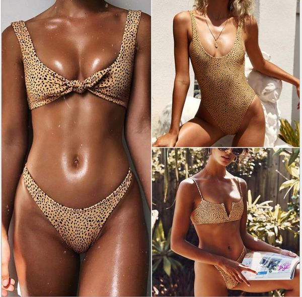 

leopard-print bikini knotted lady's swimsuit with one-piece backless swimsuit