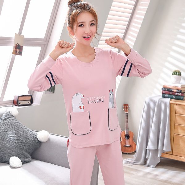 

pajamas womens autumn long-sleeved korean-style fresh student spring cotton loose home service suit thin summer two-piece suit