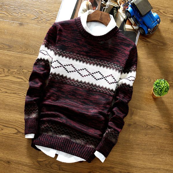 

новые мужчины \ 's casual осень зима теплый тонкая круглая шея свитер печать топы трикотаж jumper пуловер, White;black