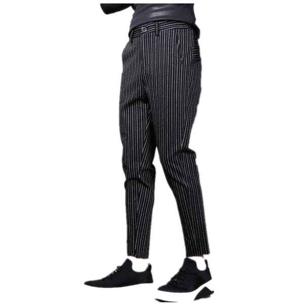 

men's pants 2021 clothing fashion dj hair stylist vertical stripe harem singer plus size costumes, Black