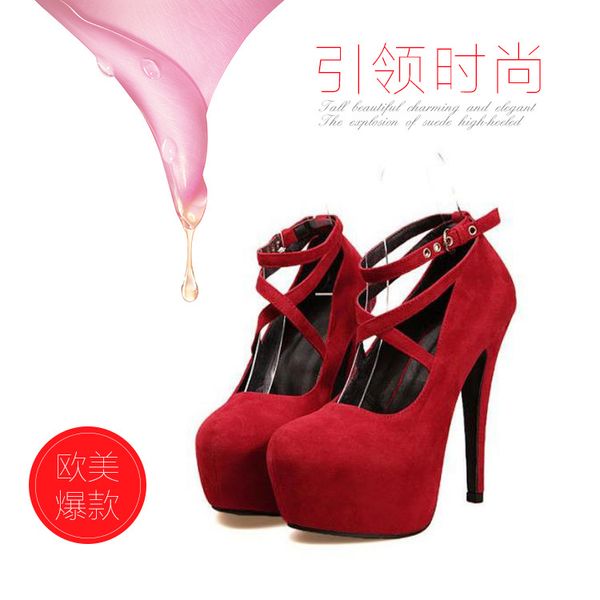 

suede high heel shoes waterproof buckle size women's shoes wedding, Black