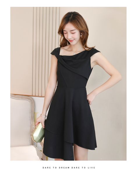 

light black pure color backing sleeveless dress skirt, Black;gray