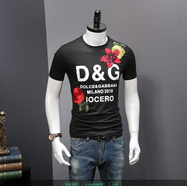 

2019 summer print half sleeved europe cotton causal anti-wrinkle new style men's off t-shirt crew neck white black red 1275