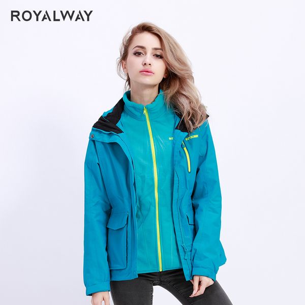 

royalway 2019 new removable fleece liner and windbreaker 2 pieces for women camping hiking windproof warm coats rfol4295f, Blue;black