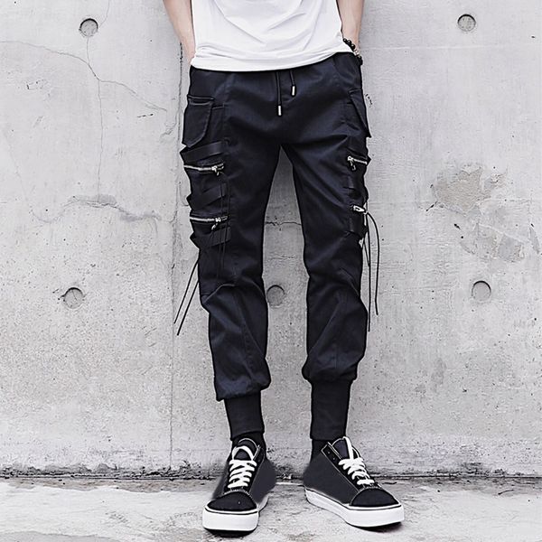 

feitong men cargo pants 2019 streetwear solid black individual nine-minute trousers pant hip hop sweatpants pantalon homm