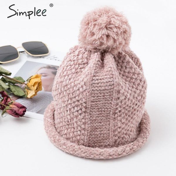 

simplee fashion knitted women bobble hats casual solid ball soft female autumn cap elastic ladies chic warm winter beanies hats, Blue;gray