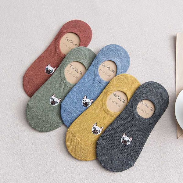 

new leisure shallow mouth solid color short sock cartoon puppy breathable comfortable women short sock chaussettes, Black;white