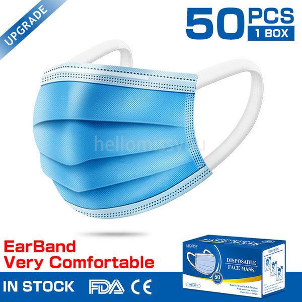 

быстрая бесплатная доставка 50 шт. антипылевые безопасные нетканые дышащие маски для рта одноразовые earhook face anti-droplet маски