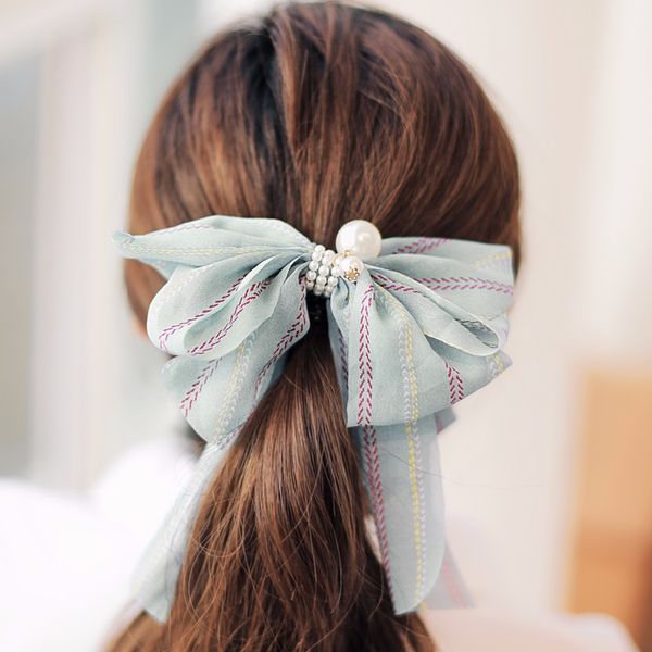 

striped print hair bands for women pearl bowknot bow ties hairgrips