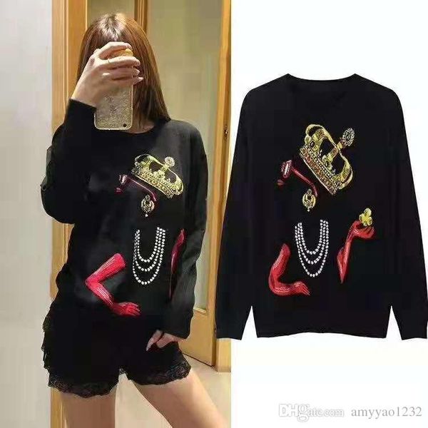 

710 2019 осенний бренд тот же стиль свитер обычный топ пуловер черный роскошный свитер обшитый панелями женская одежда dl, White;black