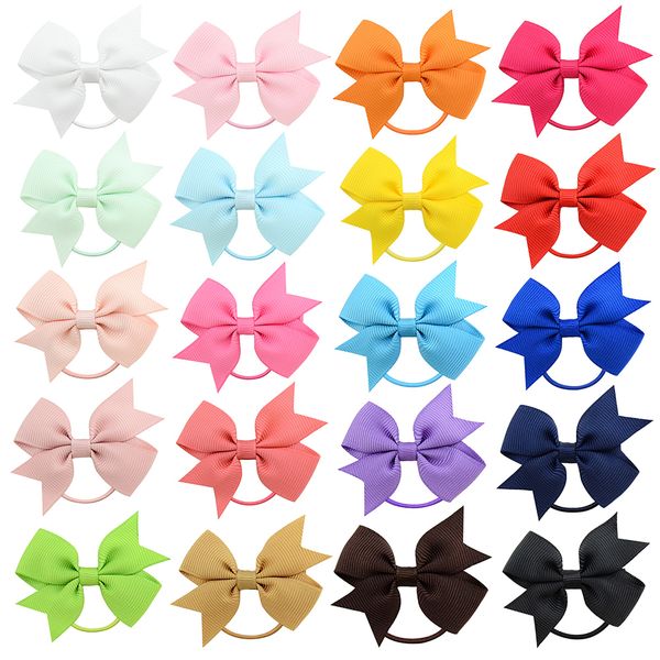 

20pcs/lot boutique solid grosgrain ribbon bows with elastic bands for kids girls cute children hair accessories 028, Slivery;white