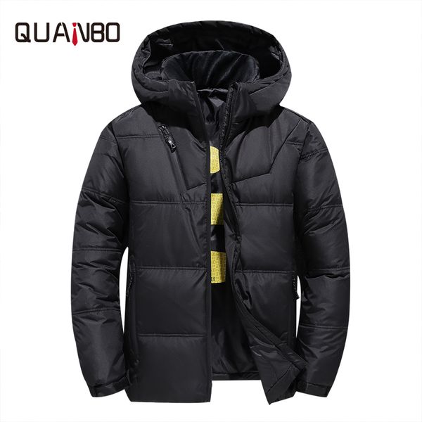 

quanbo brand mens down jacket 2019 new male youth short fashion hooded winter jacket thicken warm casual down coat red black