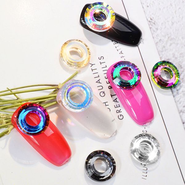 

10pcs/set ring nail rhinestones sequin crystal doughnut jewelry women girls 3d nail art decoration, Silver;gold
