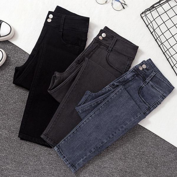 

2020 high waist jeans female foot autumn outfit in the new black female trousers cultivate one's morality show thin spring cloth, Blue