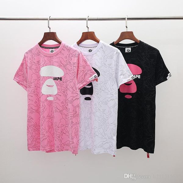 

9122# 2019 new summer a p e t-shirt women t-shirt men monkey cotton short sleeve tshirt men tees, White