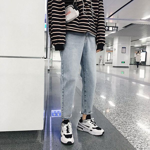 

2019 summer men's new light blue cowboy casual pants male stretch slim fit classic jeans black biker denim trousers size s-2xl