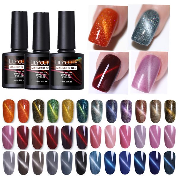 

lilycute 8ml magnetic cat eye gel polish holographic chameleon glitter gel laser soak off uv varnish nail art lacquer
