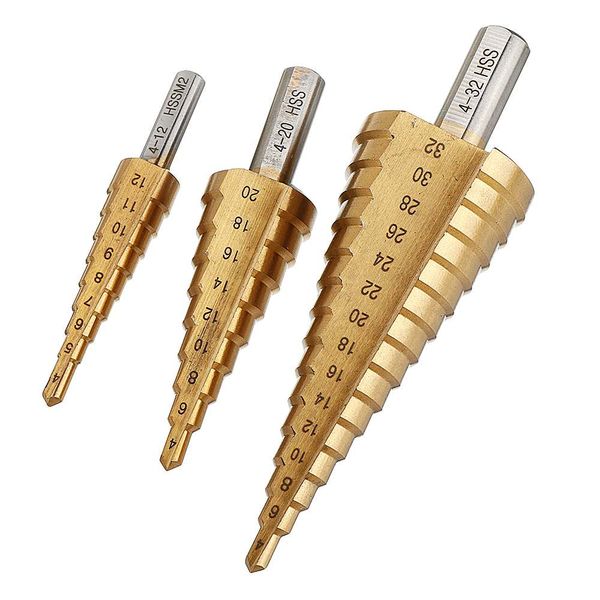 

1pc hss 6542 4-12/4-20/4-32mm titanium coated step drill bit triangle shank step drill bits woodworking tool durable