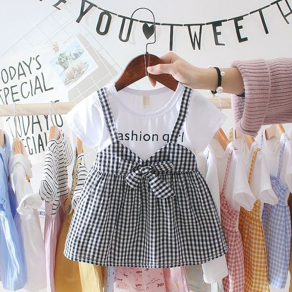 

summer baby girl clothing 0-3y casual toddler newborn baby girls dress plaid fake two piece party birthday dress for girls, Red;yellow