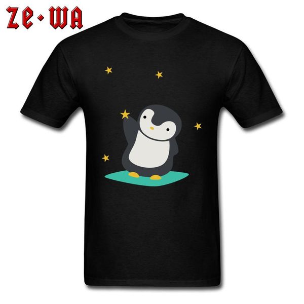 

t shirt men gift t-shirt cute kawaii mens tees penguin catching stars young tshirts company custom cartoon clothes black, White;black