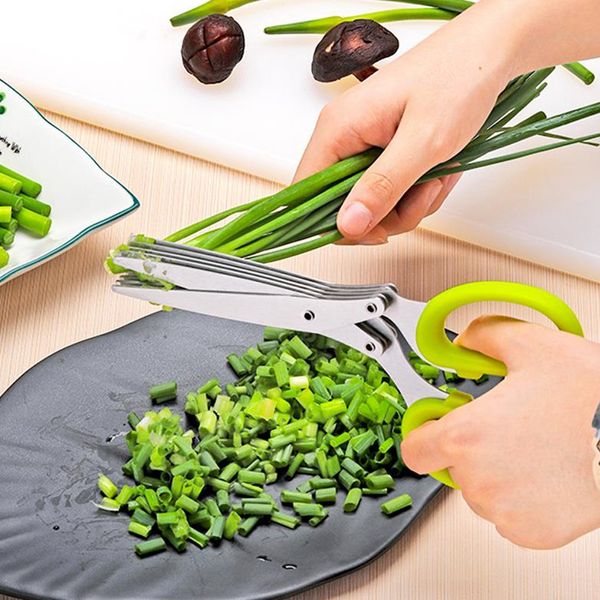

multi-functional stainless steel kitchen knives 5 layers scissors sushi shredded scallion cut herb spices scissors cooking accessories tools
