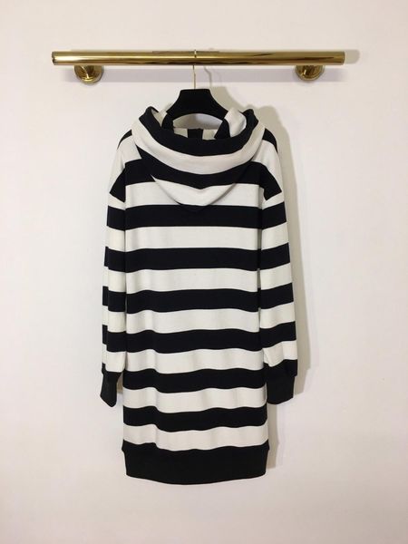 

women new dresses embroidered plush stripe hooded dress black, Black;gray