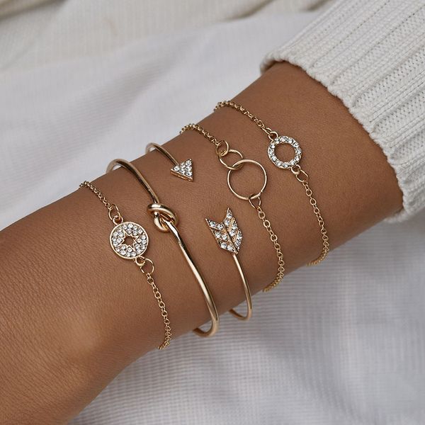 

5ps/set simple arrow crystal bracelets&bangles for women stainless steel bracelets gold compass jewelry bracelet bijoux bt200262, Golden;silver